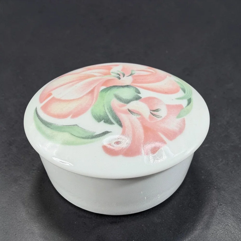 Limoges France Anais Anais Porcelain Trinket Box Pink Floral MNP Vanity Jar 3in